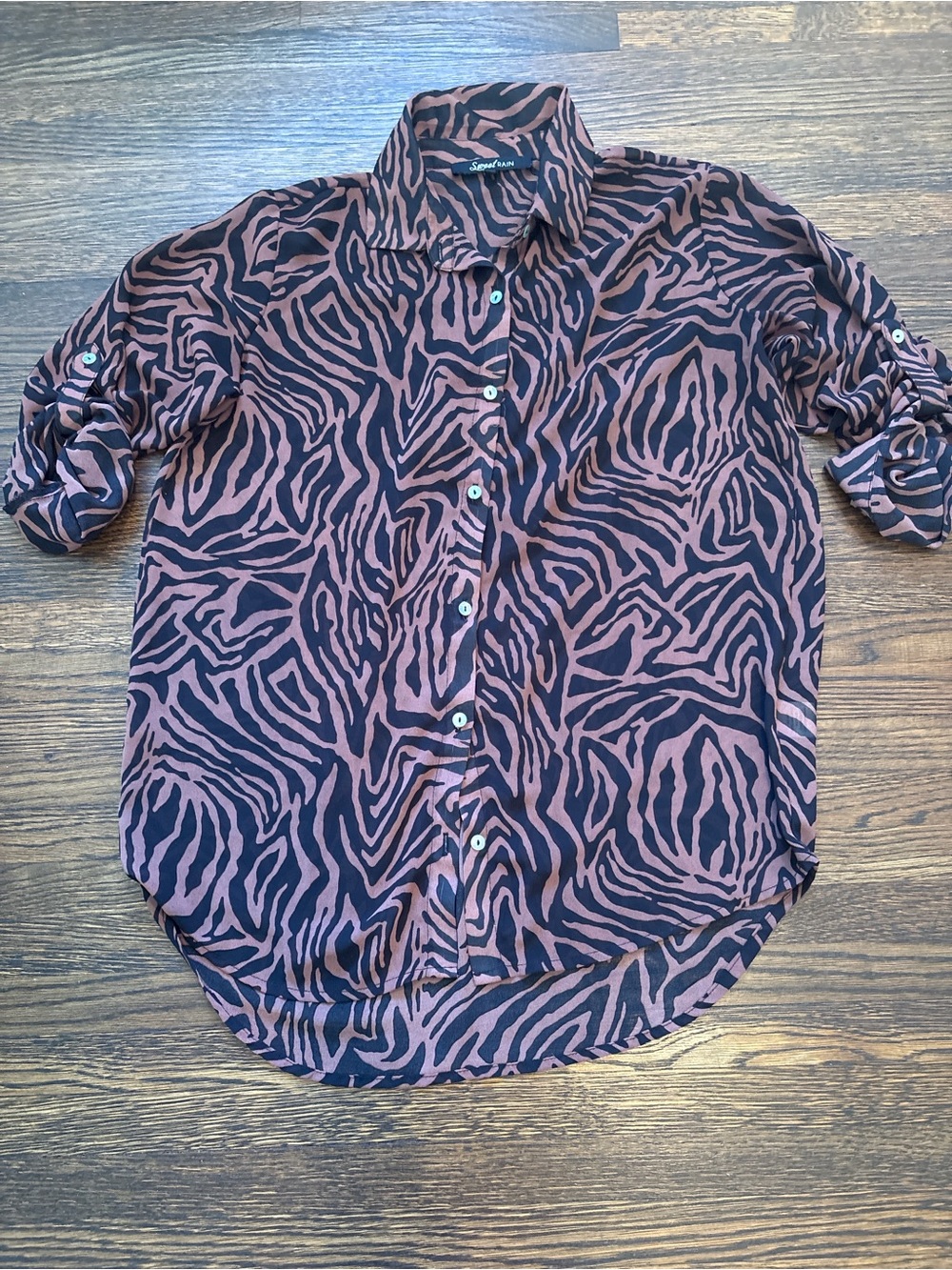 Sweet Rain Brien and Black Zebra-Print Button-Up Blouse